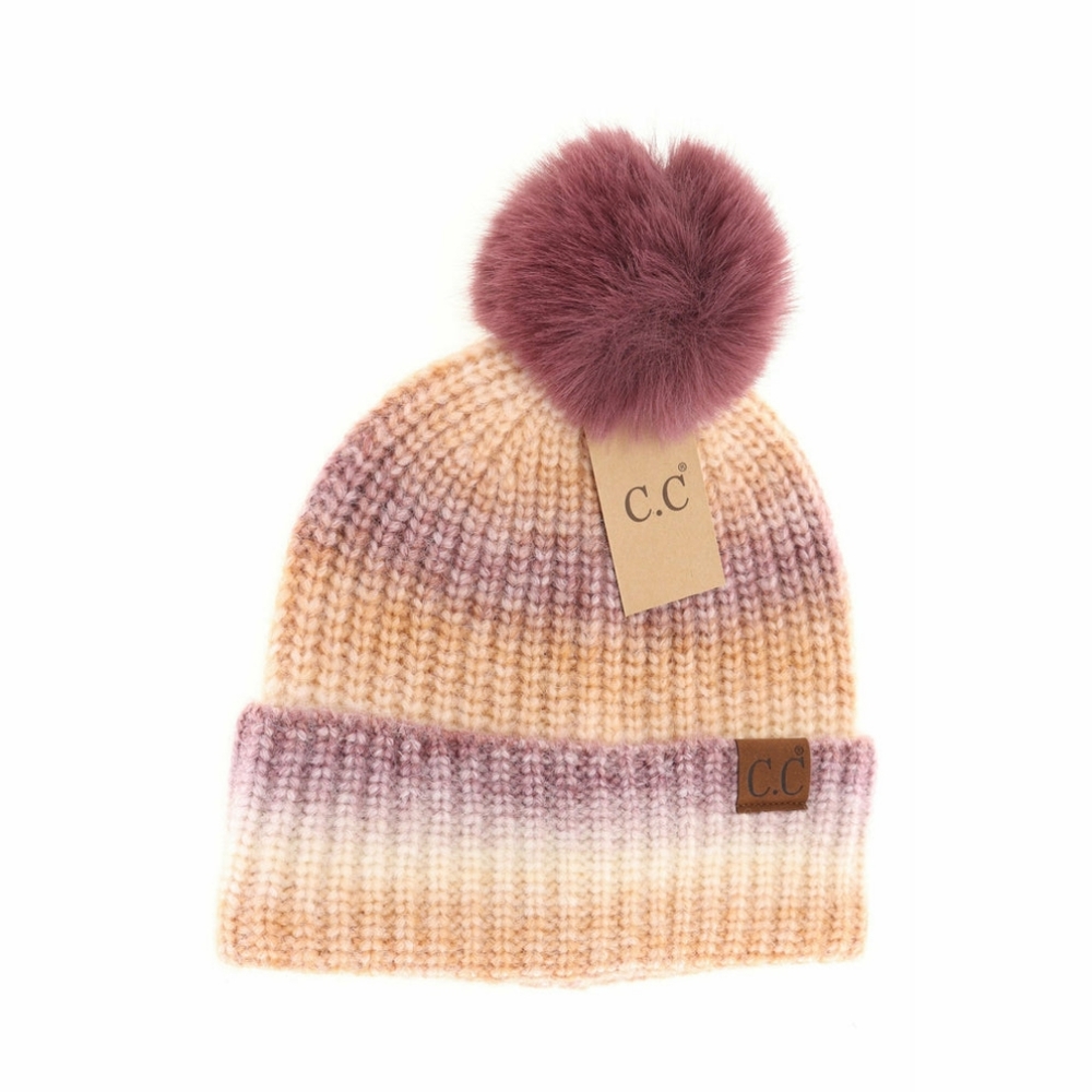 Multicolored Ombre Fur Pom C.C Beanie